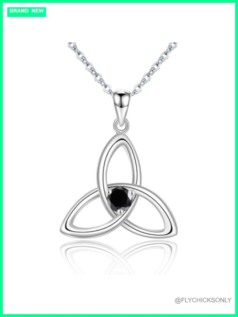 925 Sterling Silver Celtic Triquetra Knot Onyx Pendant Necklace
